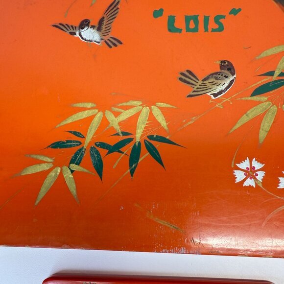 Japanese Lacquered Box and Comb Set Birds Bamboo Vintage‎ Hand Painted MCM - Picture 14 of 16